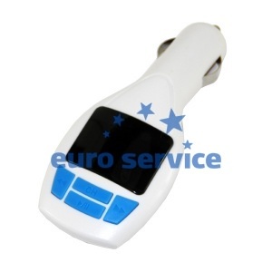 FM модулятор Micro SD+USB+пульт бело-синий 001